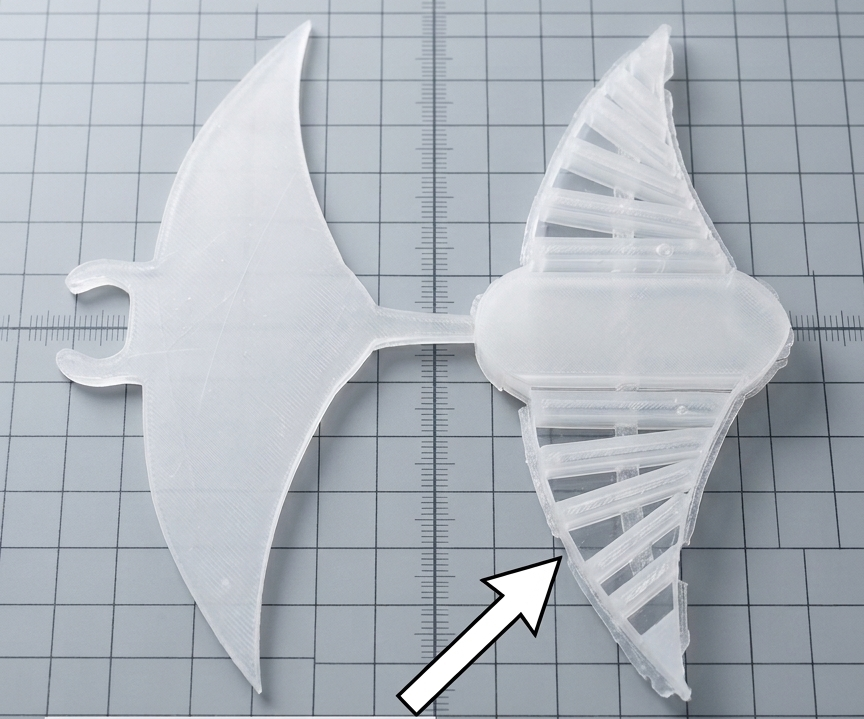 Manta Ray — Top down view of ribbed wing structure on cutting mat