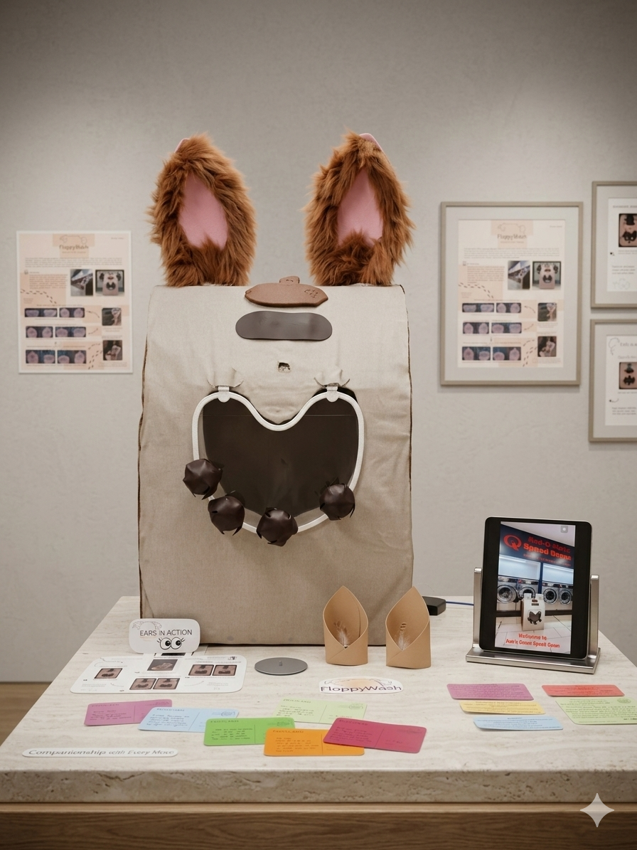 FloppyWash — Paw-shaped lid mechanism design sketches