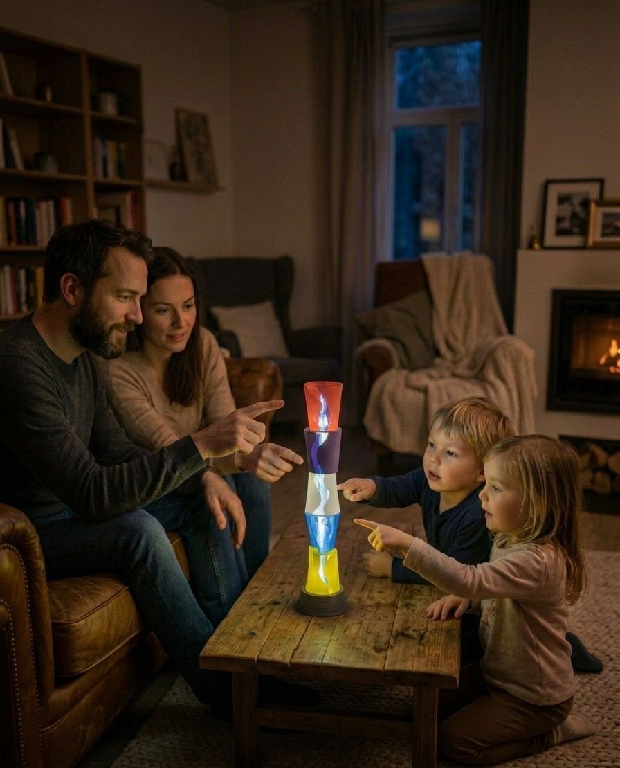 Glow Blocks — Family gathered around the glowing lamp