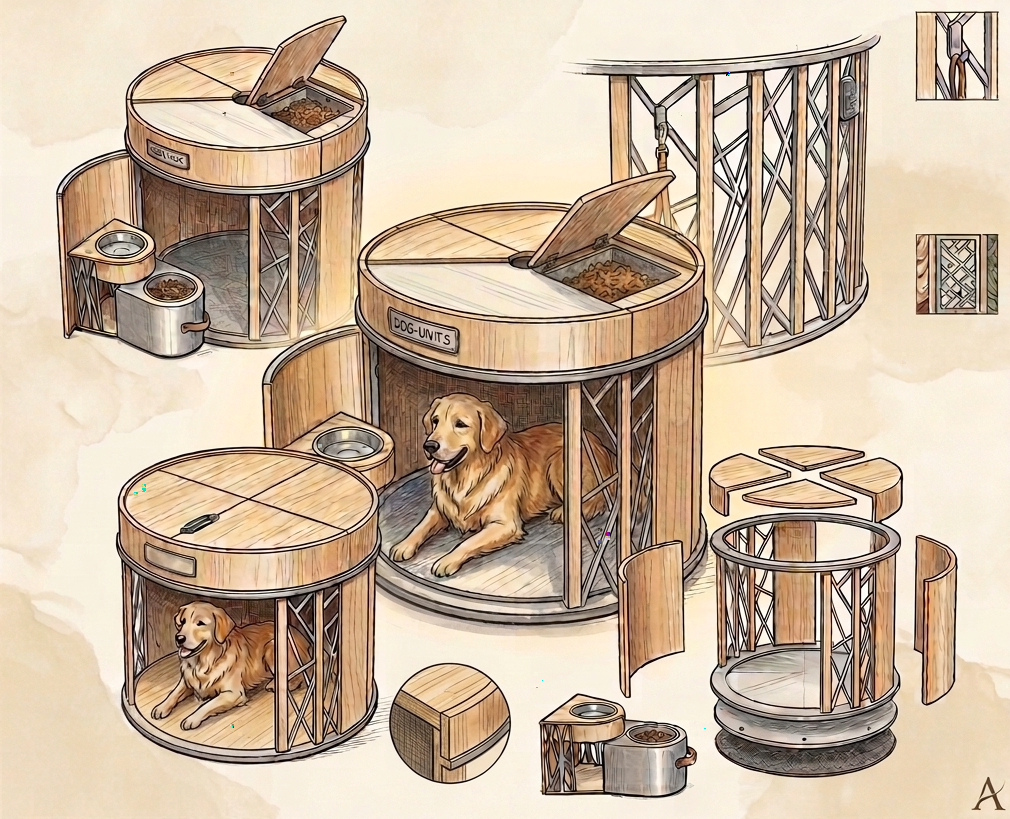 PawHaven — Concept sketches of the modular dog house system