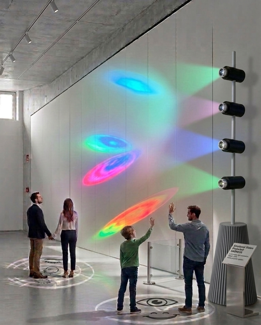 MoodSense — Concept visualization with people interacting with the light tower installation