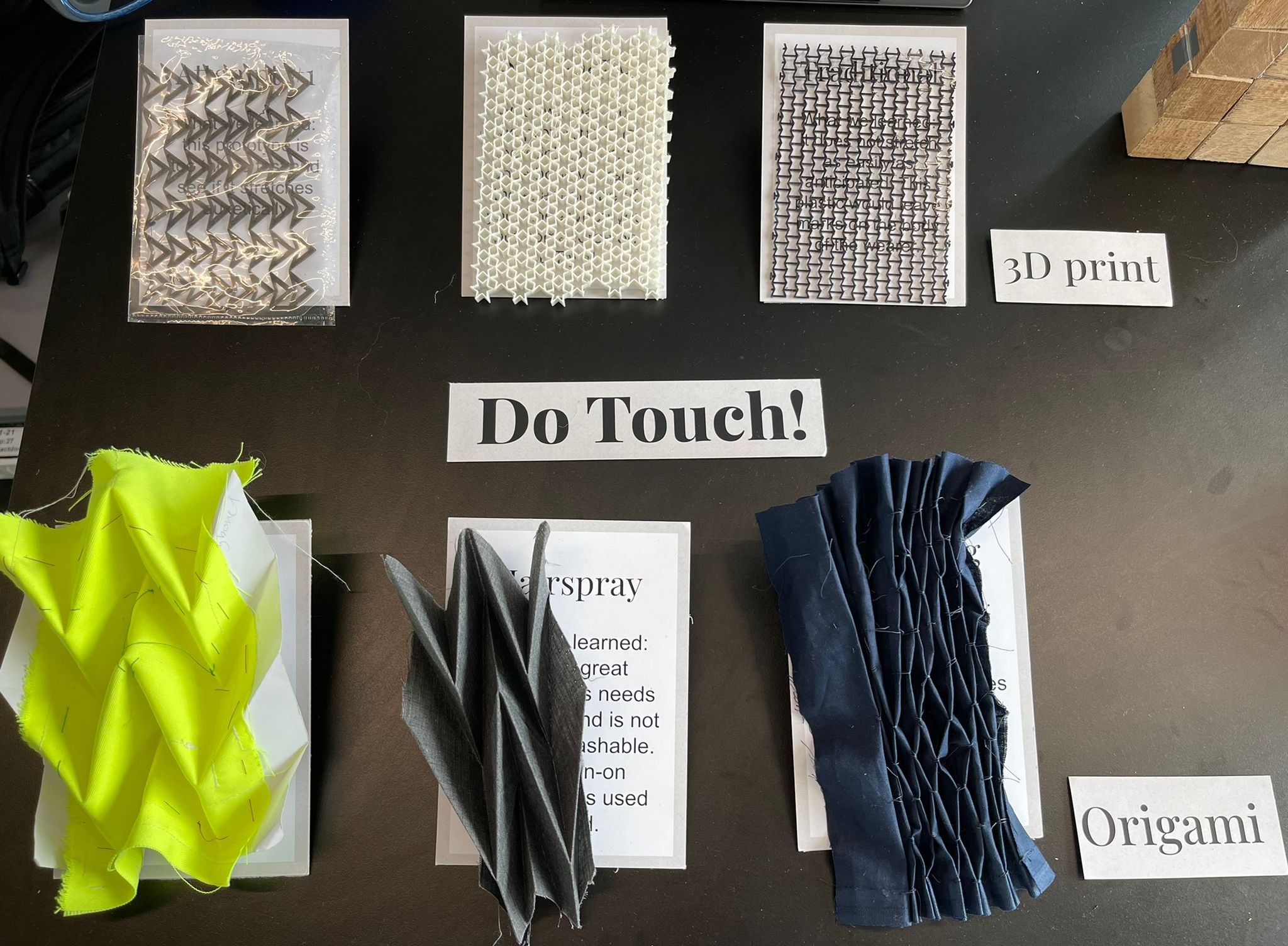 PAUX — Material samples: 3D printed textiles and origami folded fabric