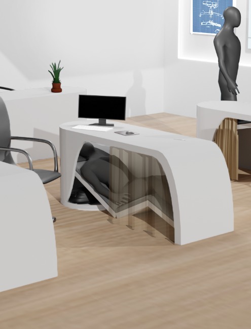 PowDesk — Person lying in the under-desk napping pod